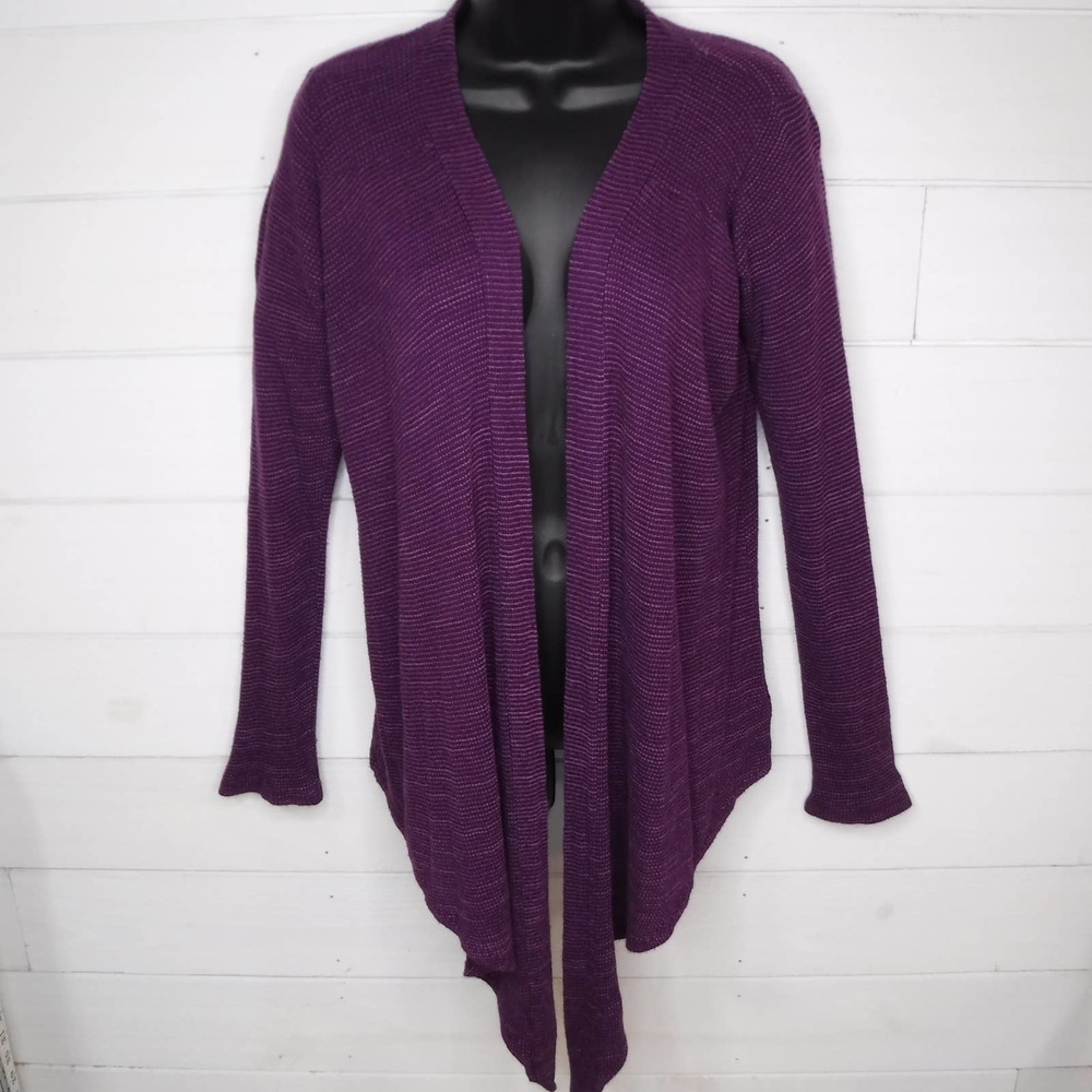 Yogi Size Medium Purple Waffle Textured Asymmetrical Open Cardigan